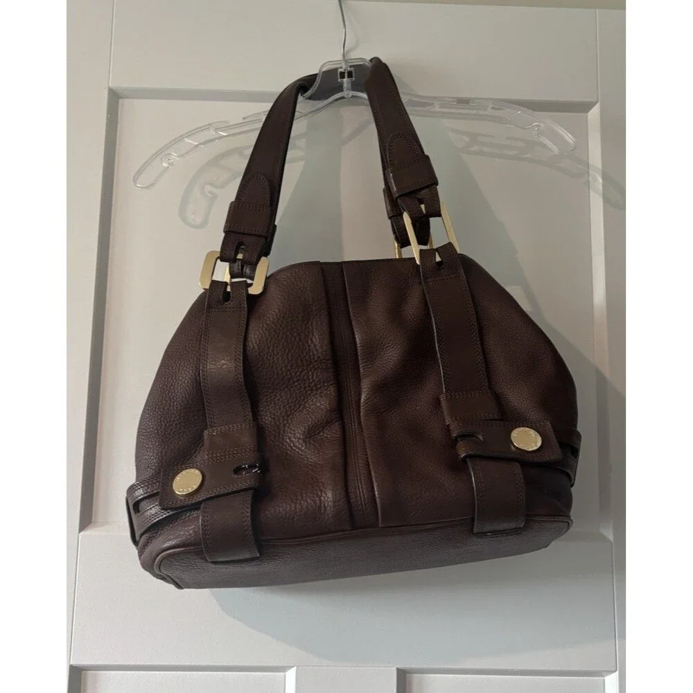 Michael Kors Harness Grab Bag Dark Brown Mocha Pebble Leather Purse Handbag